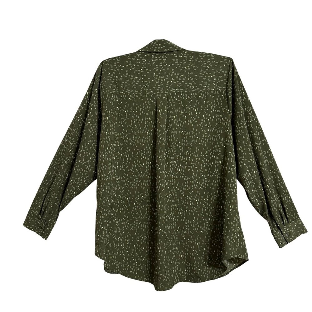 Evri Womens Plus Size 2X Button-Down Shirt Olive Green Abstract Career Capsule - Picture 3 of 8
